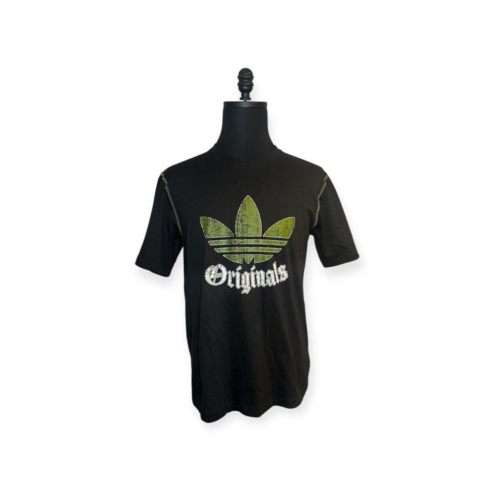 adidas Black Tee with Green Trefoil and 'Originals' Script